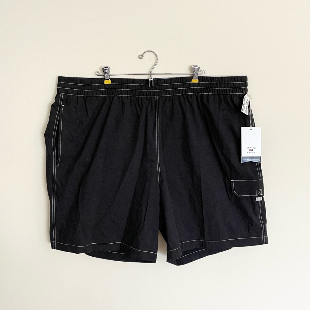 NEW Men's Cutter & Buck Black Swim Trunks 3XB / 3TG w/ Waterproof Phone Bag